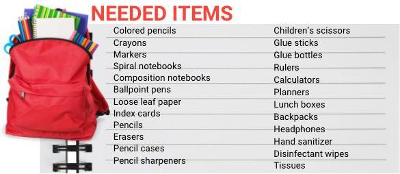 Back to School Items Needed